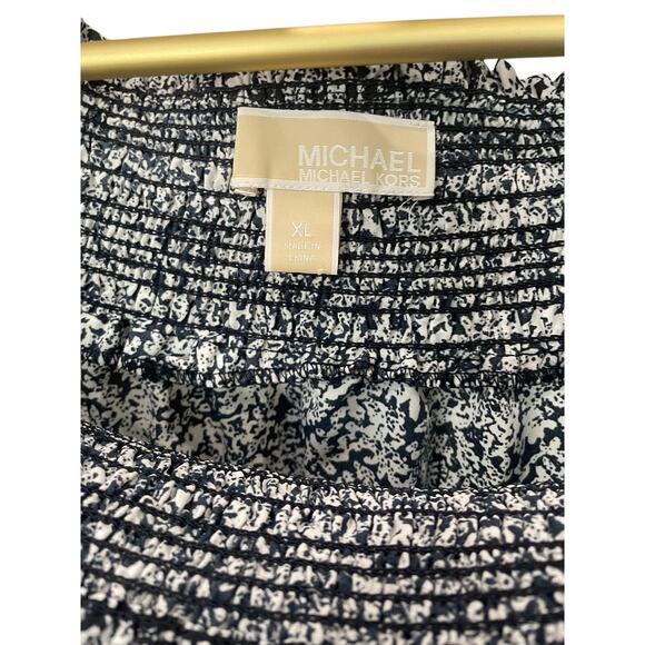 Michael Kors Navy & White Off‑Shoulder Top XL – Smocked Waist, 3/4 Sleeves, EUC - Picture 5 of 7